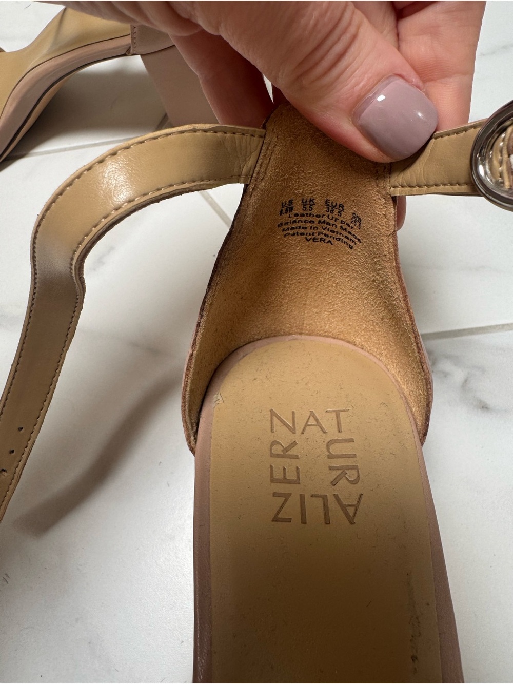Nude Pinkish Beige Ankle Strap Block Heel Sandals -Naturalizer - Picture 4 of 4